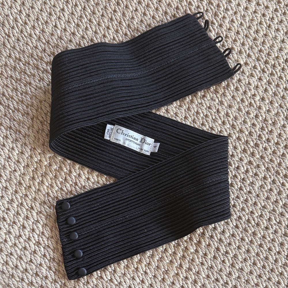 CHRISTIAN DIOR vintage Black Ribbed Belt
